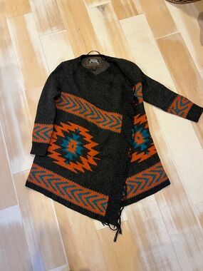 Roots Aztec Pattern Black & Orange Knit Sweater